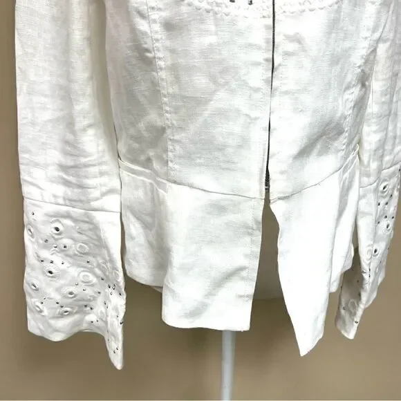 INC white linen embellished jacket. Size M - Picture 4 of 8